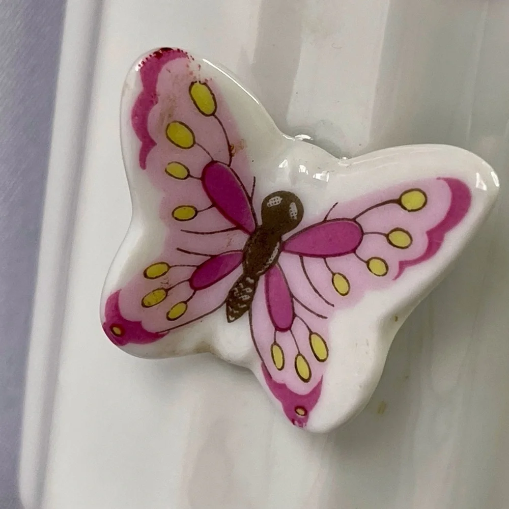 70's Lego Japan 6” Heart Shape 3D Butterfly Pink Floral White Porcelain Bud Vase