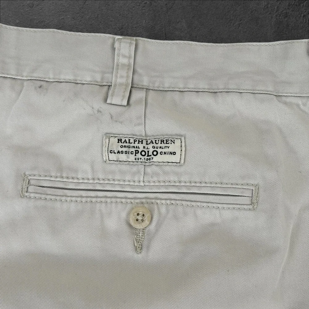 Polo‎ Ralph Lauren Chino Shorts Mens 42 x 9 Tan Khaki Flat Front Cotton Logo
