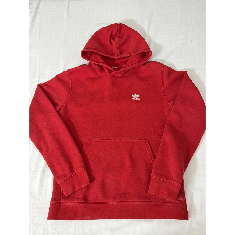 Adidas Originals Hoodie Sweatshirt Mens Small Red Trefoil‎ Logo Fleece Pullover