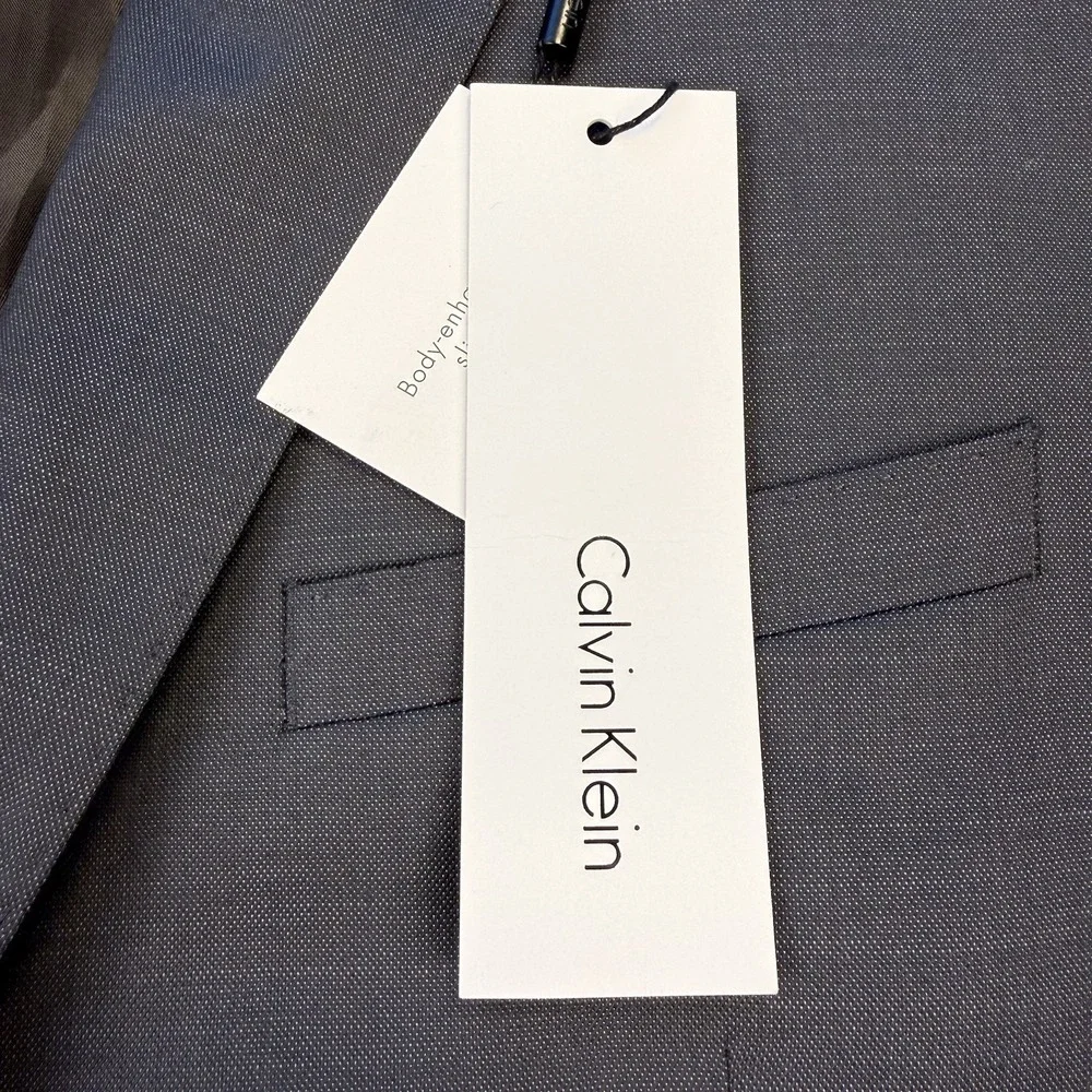 NEW Calvin Klein Men's Slim Fit 100% Wool Suit Jacket‎ Gray Size 48L Long Flaw