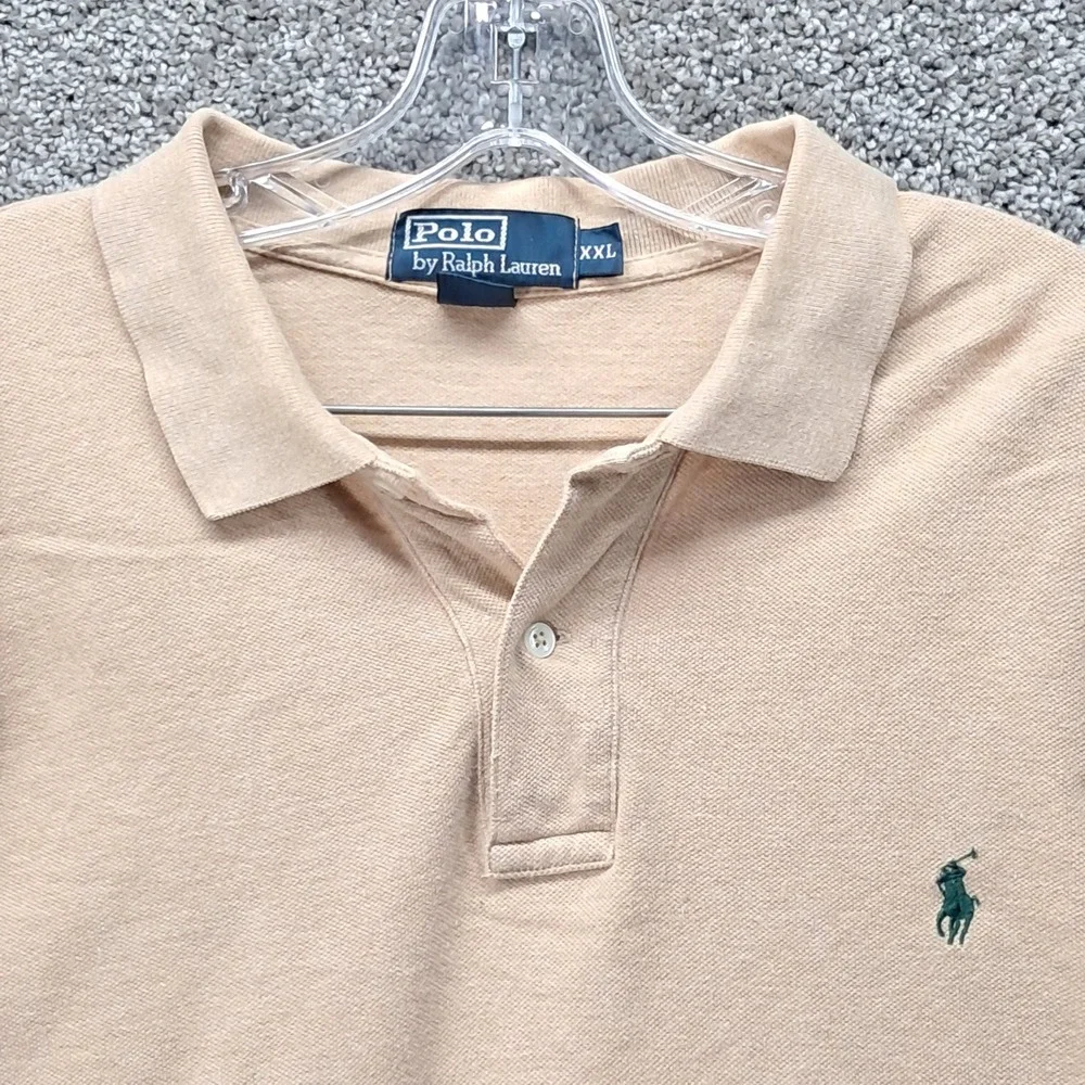 Polo Ralph Lauren Mens XXL Tan Long Sleeve Cotton Pique Pony Logo Polo‎ Shirt
