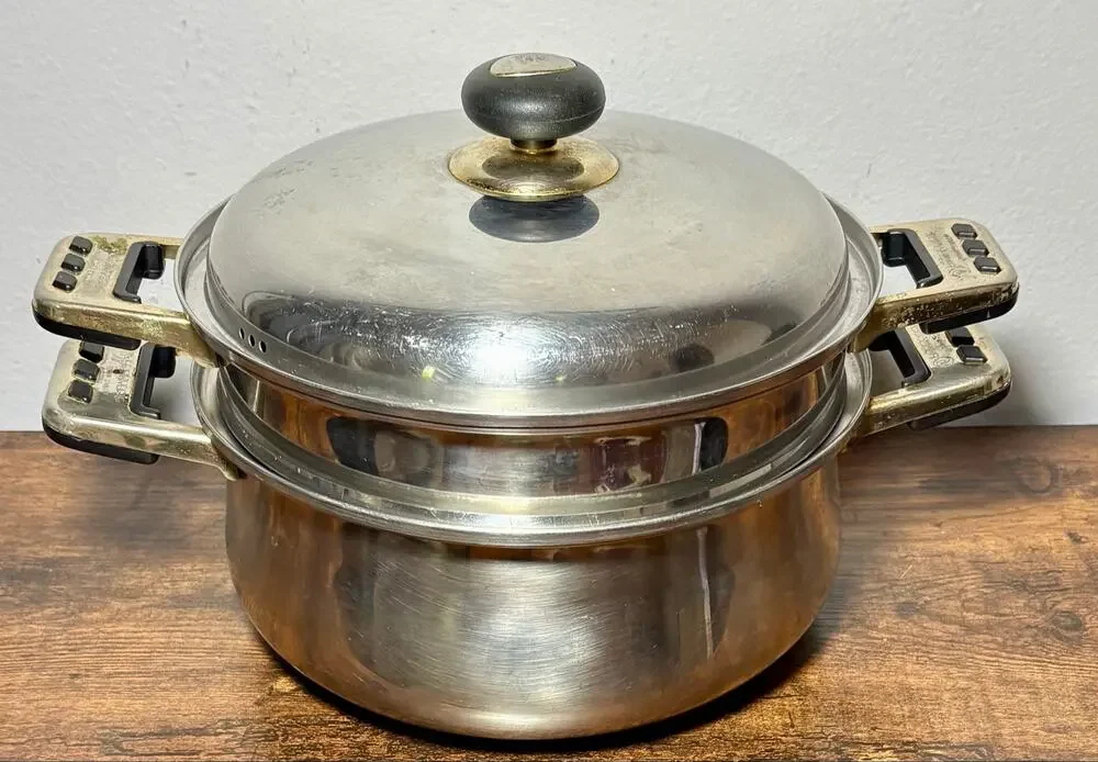 Vintage Sunhak Stainless Steel Lesstopia 3 Piece Steamer & Stock Pot 5 Qts