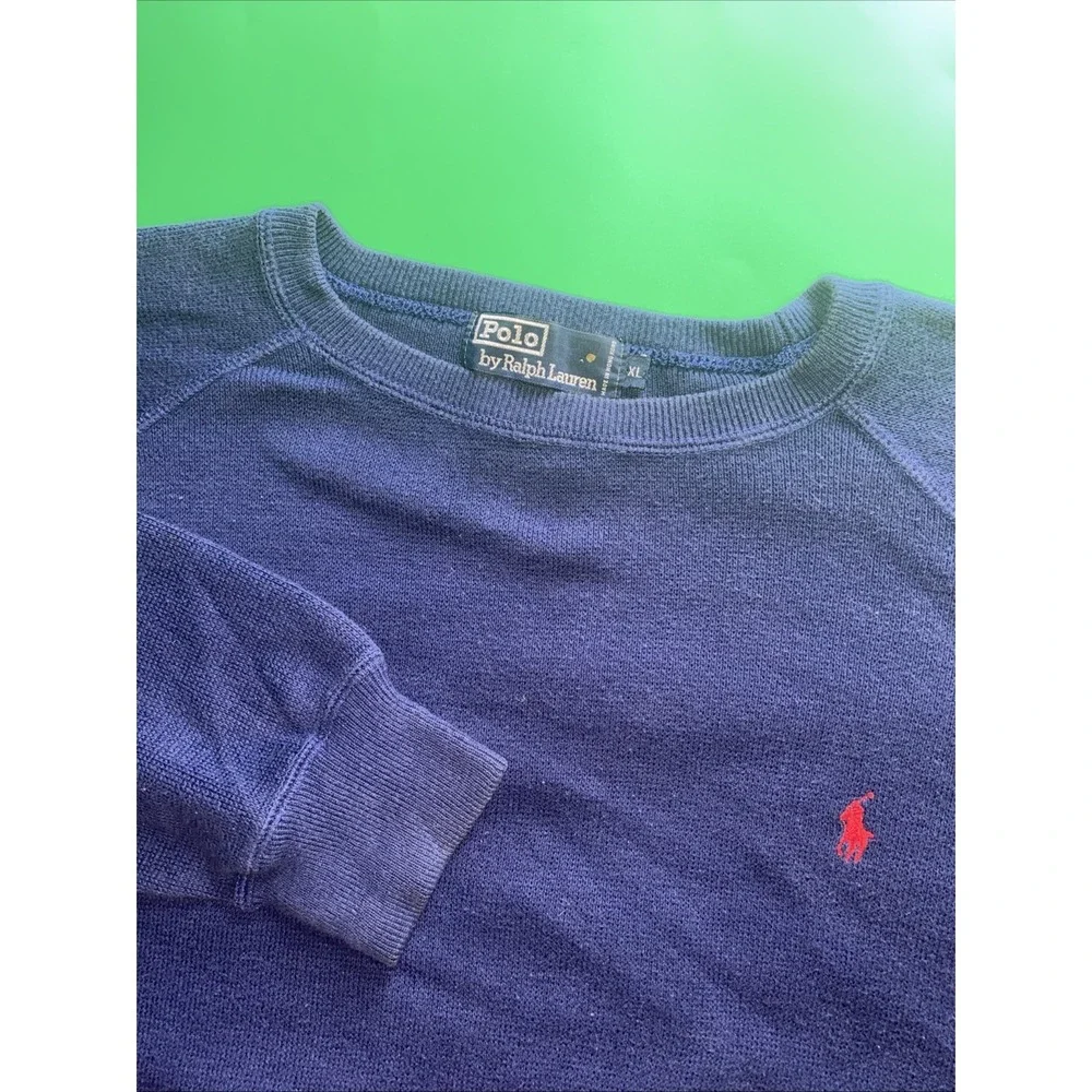 Polo‎ Ralph Lauren Crew Neck Long Sleeve Sweater Men XL Blue With Red Pony