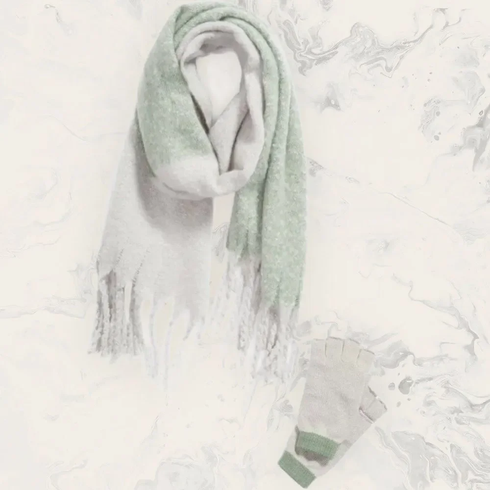 NWT Nordstrom BP. Women's Colorblock Scarf & Fingerless Gloves Set- One Size - G