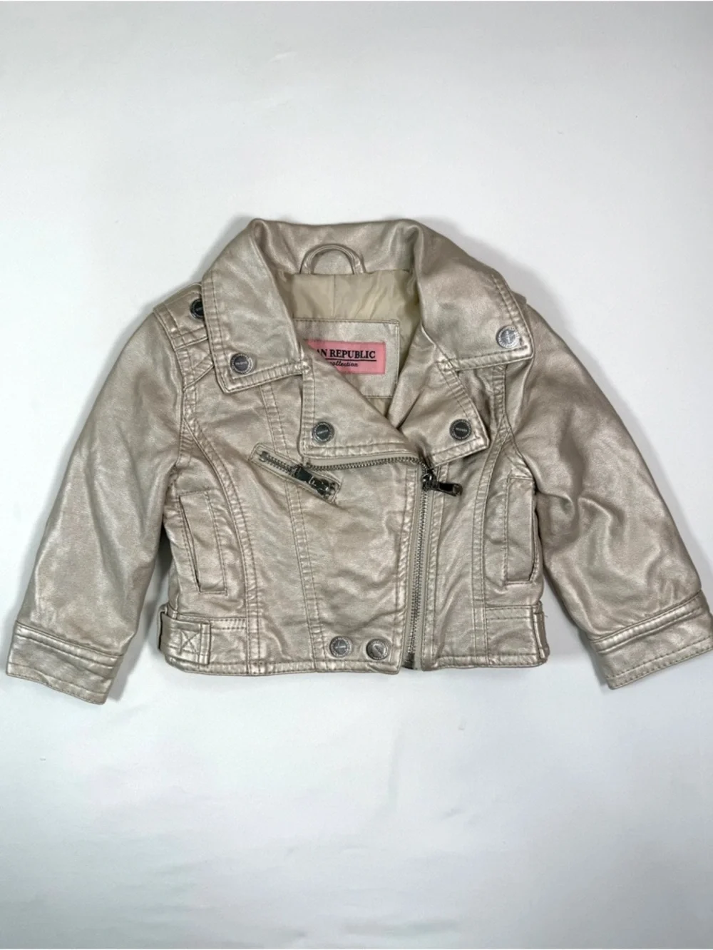 URBAN REPUBLIC Faux Leather Moto‎ Jacket Metallic Toddler 18M Biker Chic Trendy