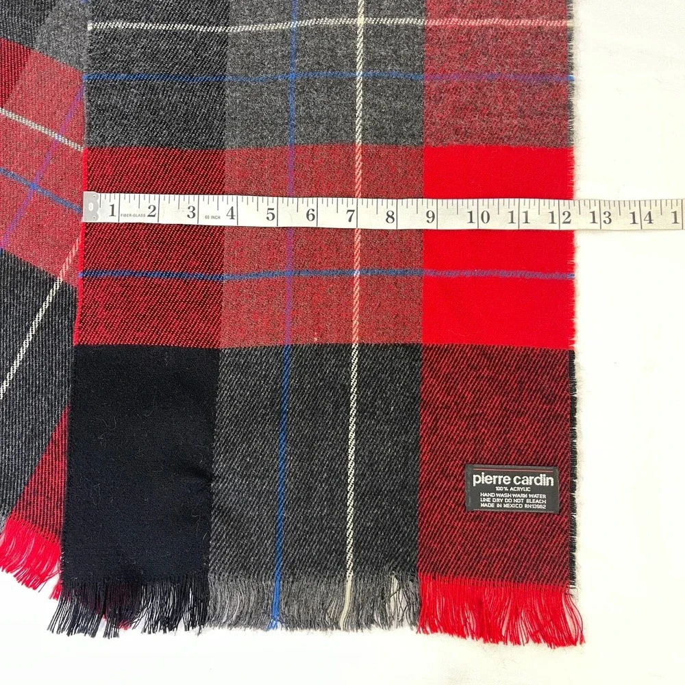 Vtg Pierre Cardin Tartan Red Plaid Scarf  Acrylic Soft 12 x 50