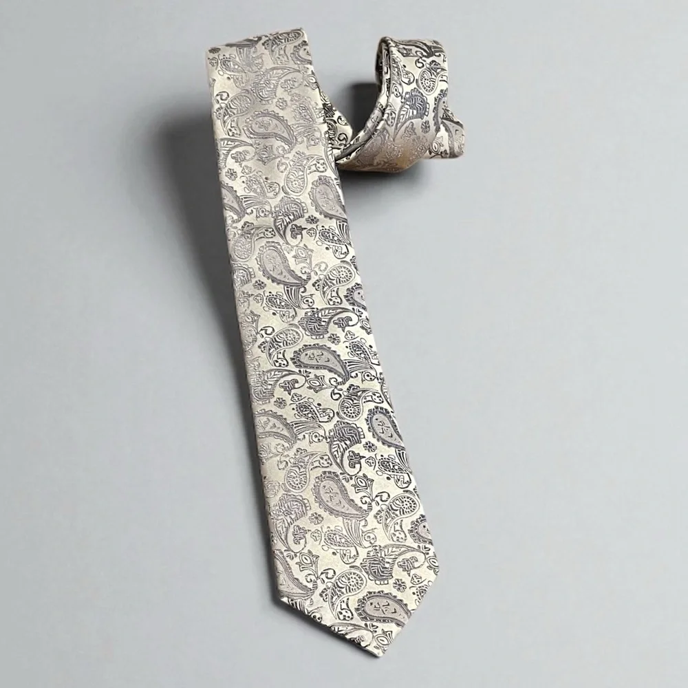 GEEK-M HAND MADE MICROFIBER PAISLEY TIE GRAY SILVER