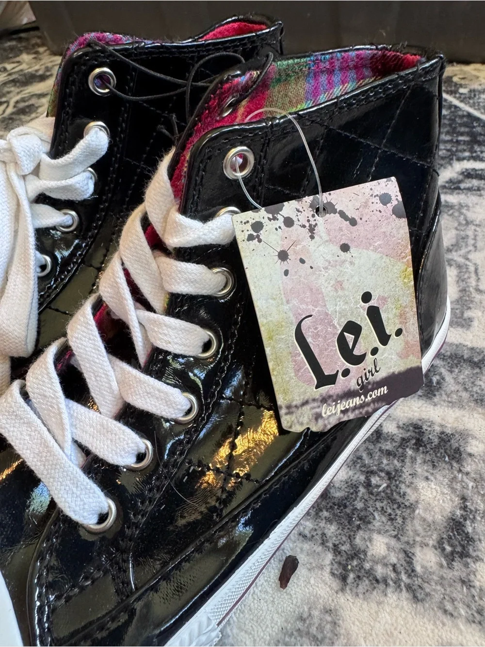 Lei Black Patent High-Top Kids Sneakers with White Accents