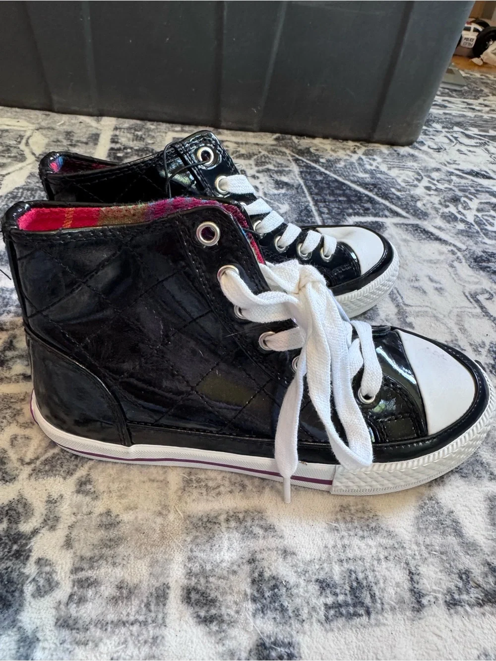 Lei Black Patent High-Top Kids Sneakers with White Accents