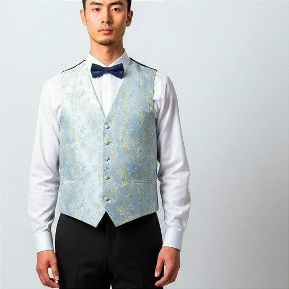 Paul Malone Mens Floral Paisley‎ Formal Tuxedo Vest Waistcoat Light Blue Size S