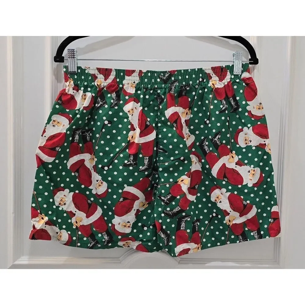 Vintage Joe Boxer Extra Large Santa Playing Golf Cotton Sleep Shorts‎ Christmas