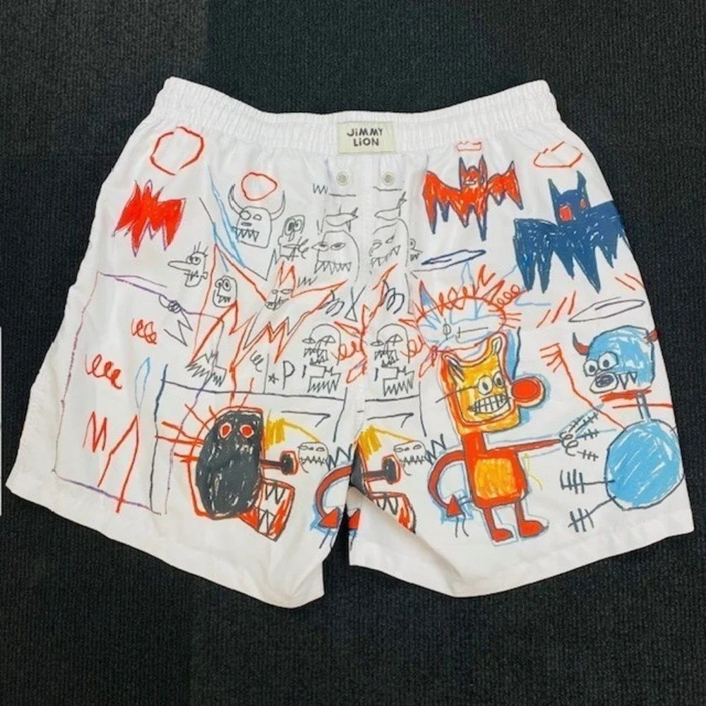 Jean-Michel Basquiat Mens XL Swim Shorts White Graphic Print Recycled Polyester