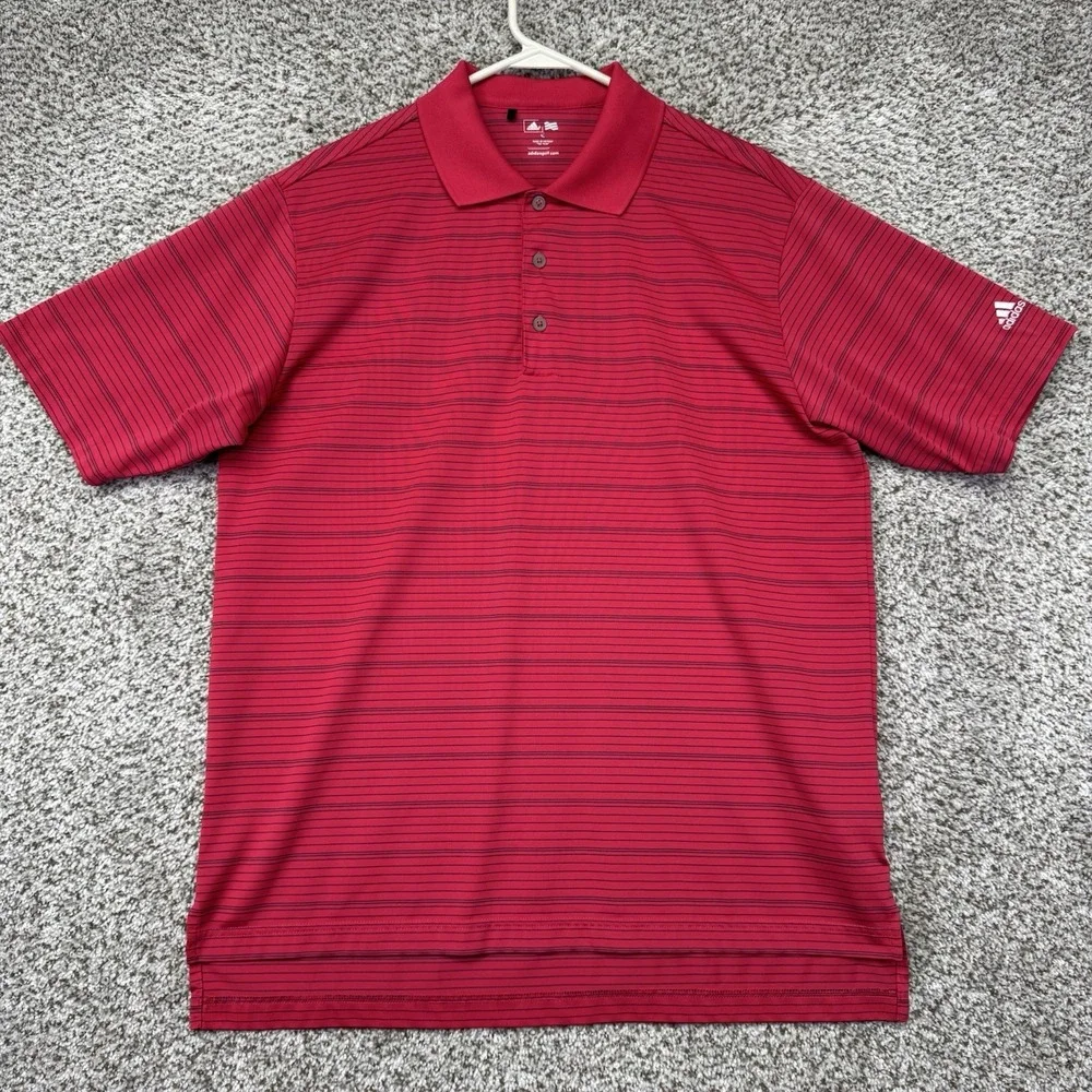 Adidas Golf Polo Shirt Men's Size Medium‎ Pink Blue Stripes Performance Stretch