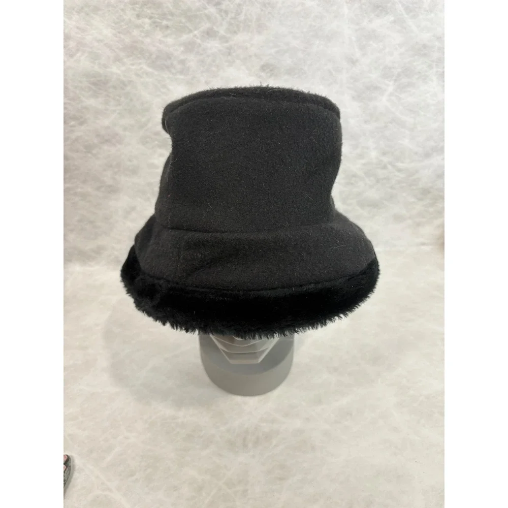 Ideal‎ Chic Vintage Black Faux Fur Trim Bucket Hat Cloche Winter Made in USA