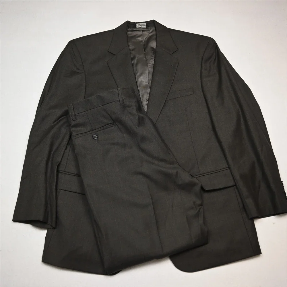 Jos A Bank 43R 36x30 Olive Green Windowpane 100% Wool Gordon Mens‎ Suit