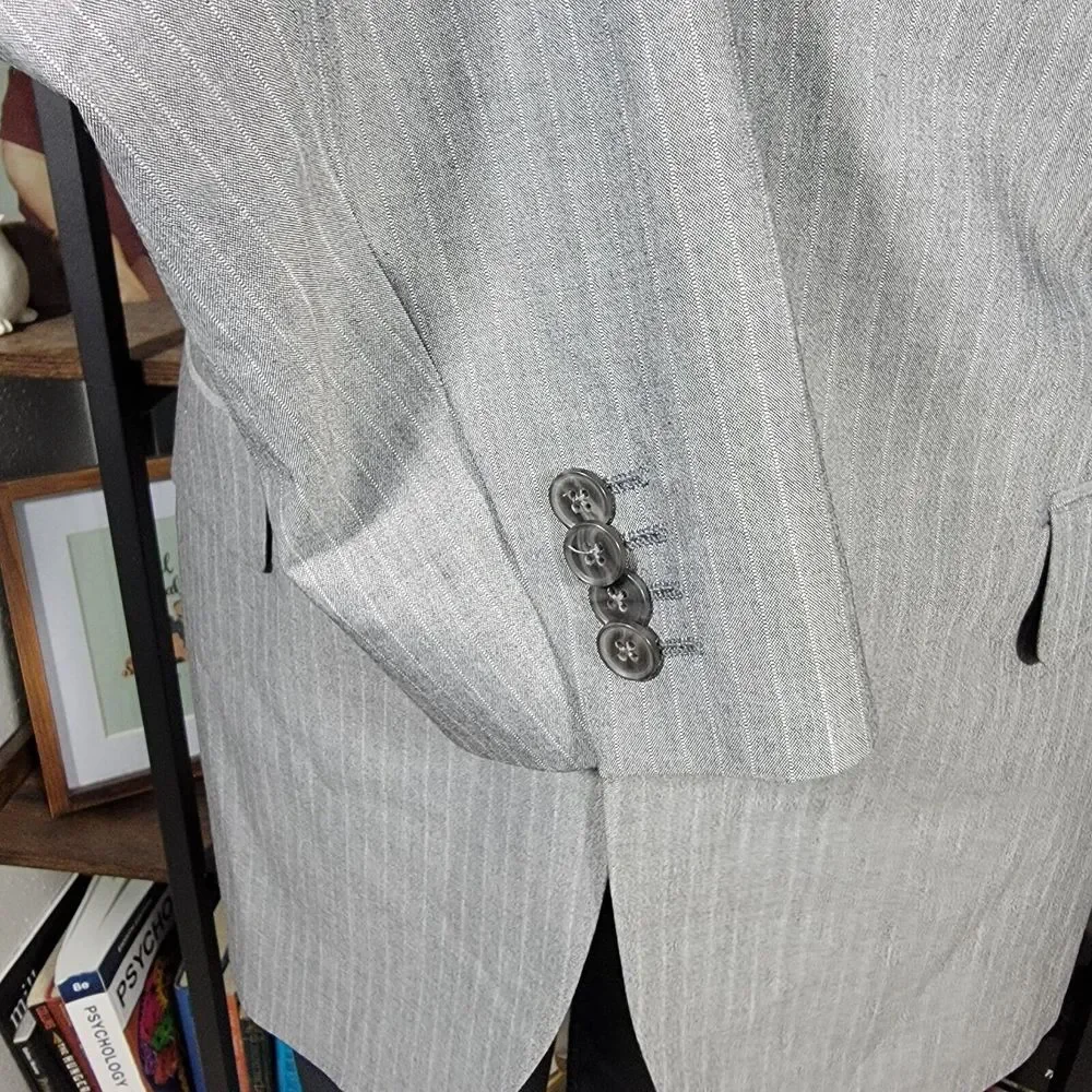 Express Men's Sport Coat Blazer Two Button Gray Striped Polyester Blend Size 42L