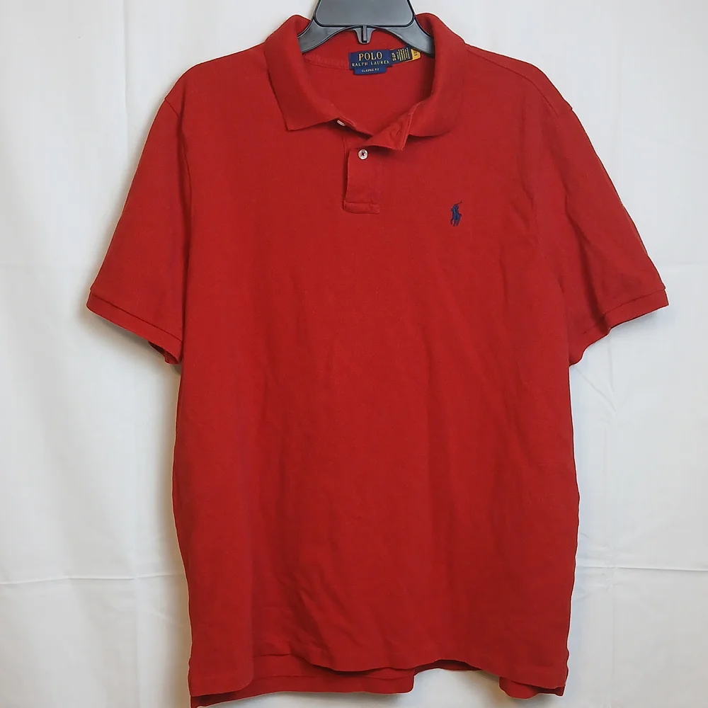 Polo by Ralph Lauren Red Polo with Navy Logo - Men - XL - Good Condition‎