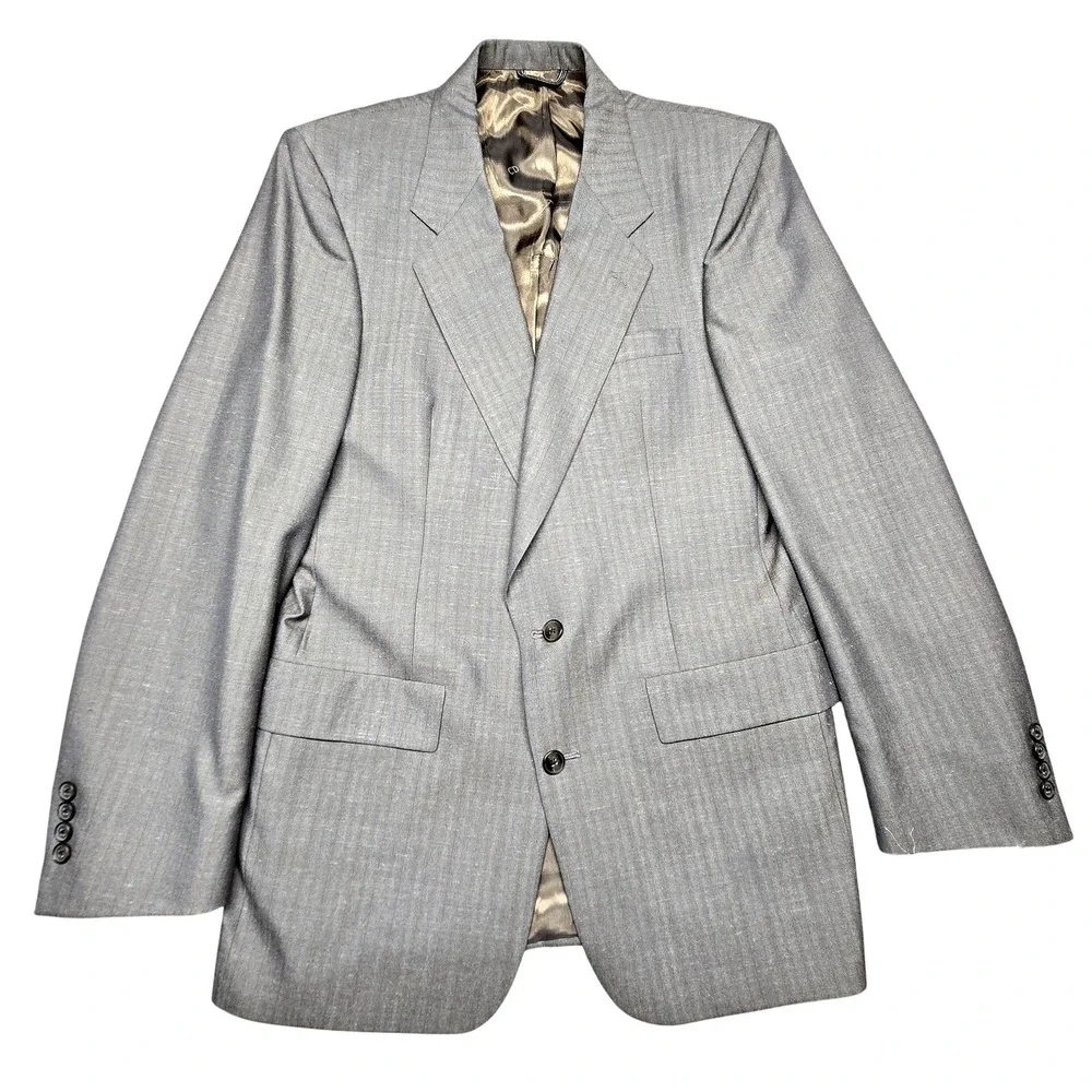 Vintage Christian Dior Blazer Mens‎ 42 Gray Pinstripe Suit Jacket Made USA 80s
