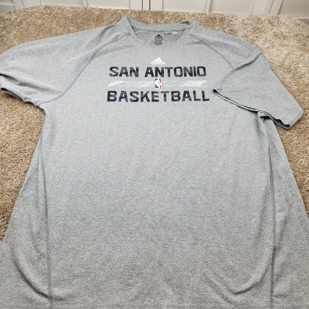 Adidas San Antonio Spurs Basketball Climalite Shirt Mens XL Grey Performance NBA