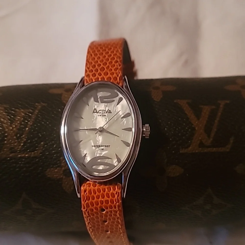 Activa By‎ Invicta Swiss Watch Mother of Pearl Orange Reptile Embossed Band