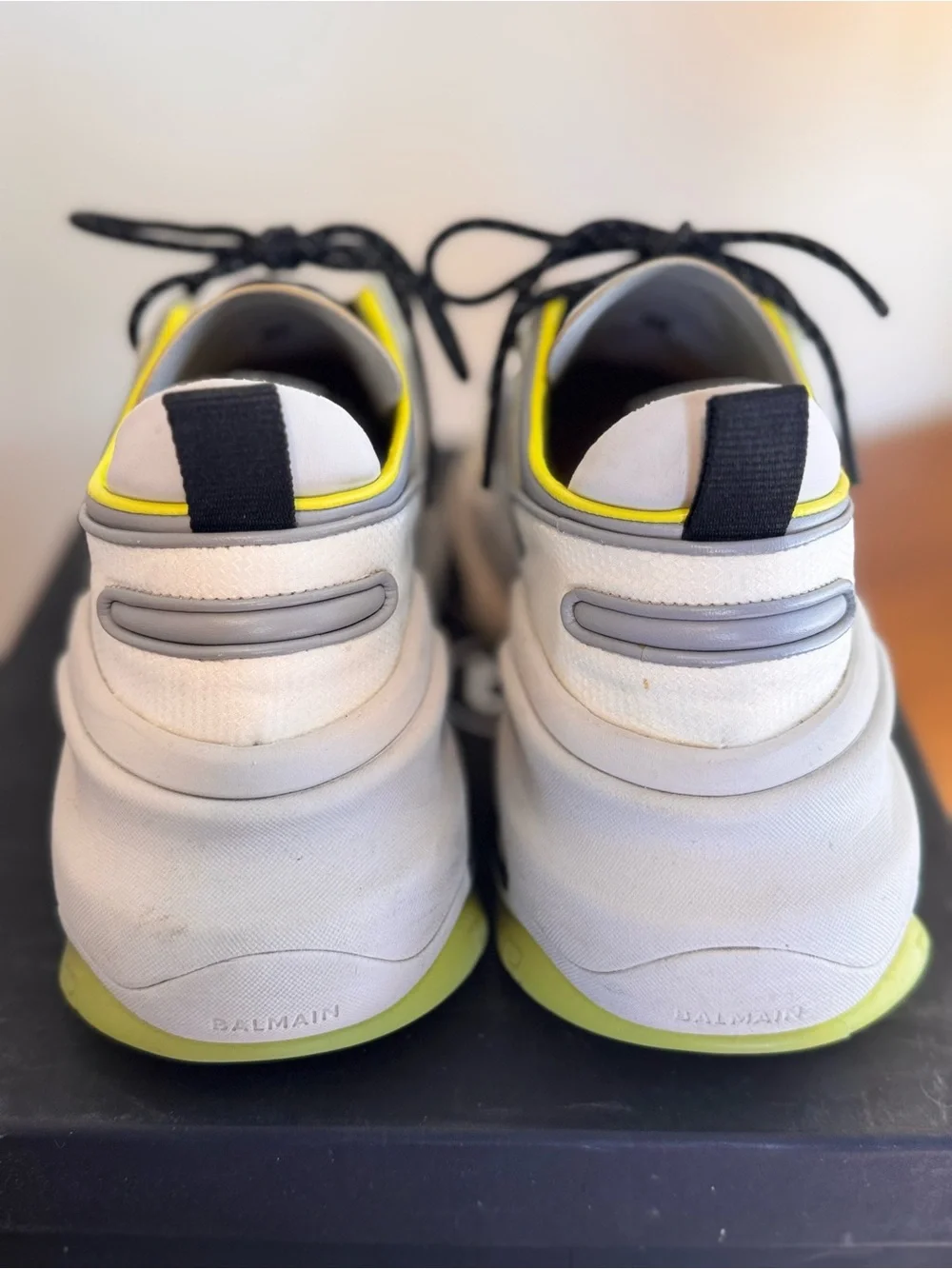 Balmain B-Runner White Grey Neon Yellow Chunky Sneakers Mens US 9 / EU 42