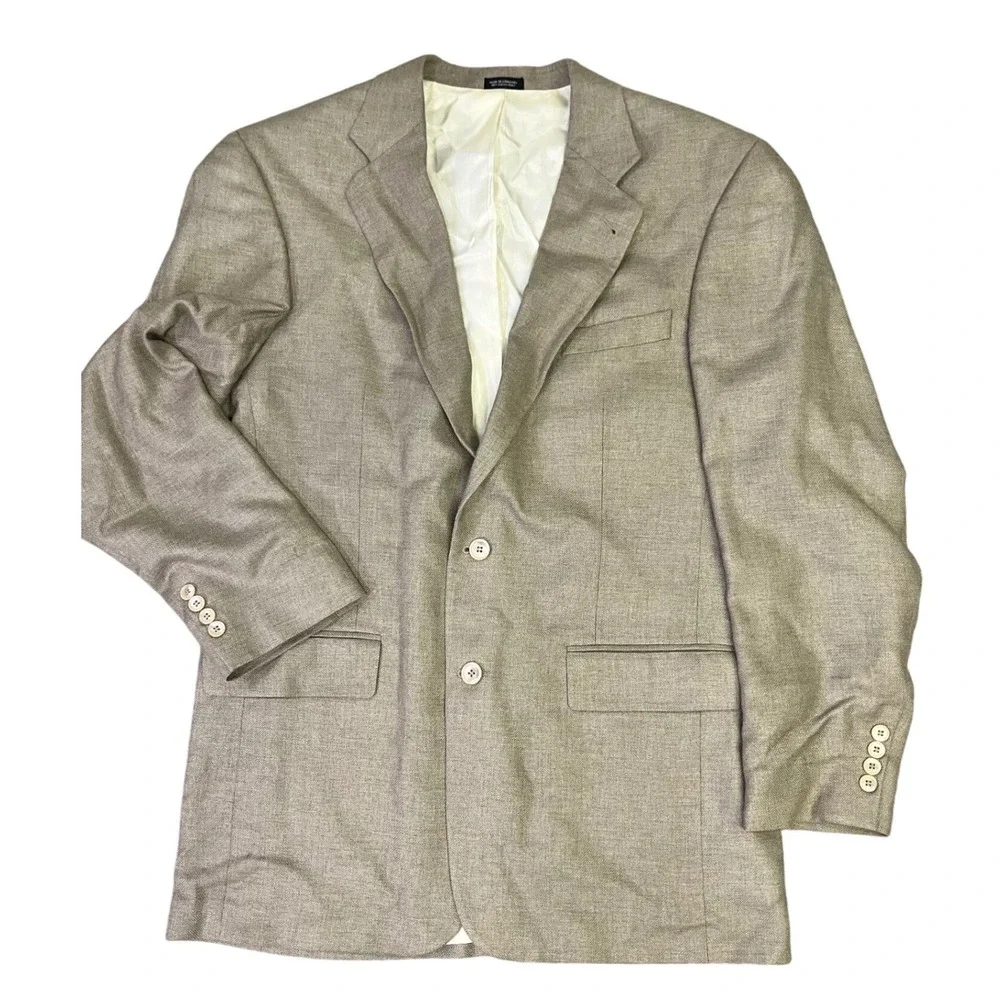 Oscar‎ de la Renta Mens Blazer Wool Beige Tweed Two Button Sport Coat Size 44
