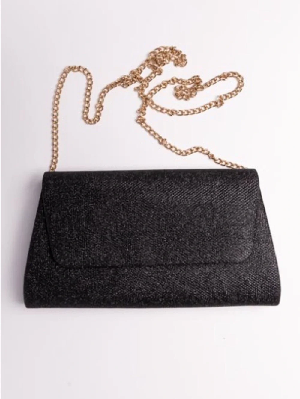 Chic Black Coarse Glitter Fiber Evening Flap Clutch Bag Prom Wedding Party Purse