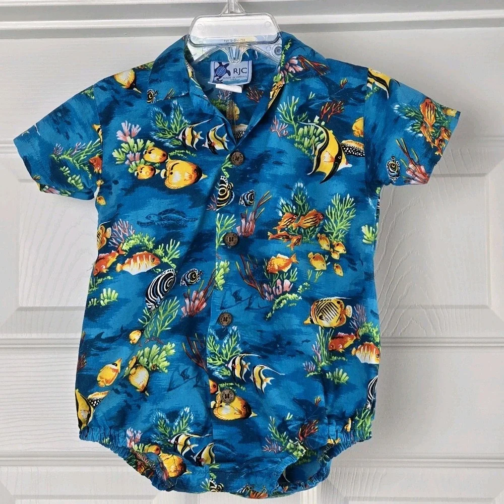 RJC Hawaiian One Piece Romper Boys Size 12m Under Water School Fish‎ Unisex USA