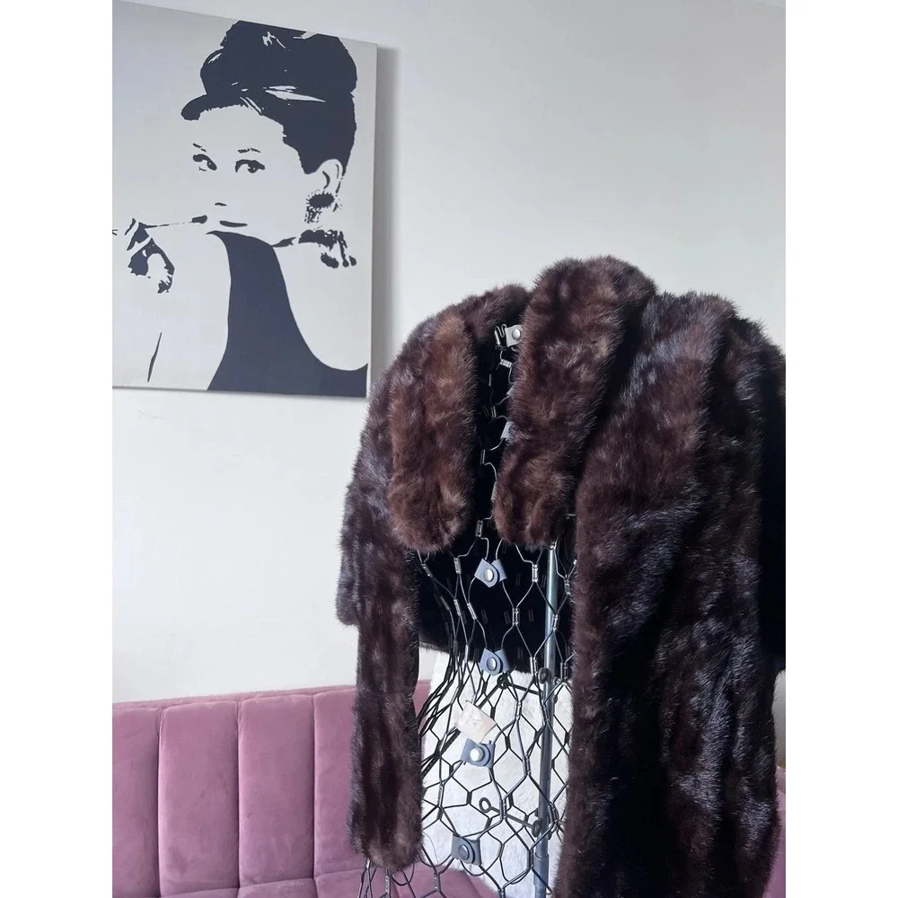 Woodward & Lothrop Vintage Mink Fur Stole Wrap Brown Portrait Collar DC