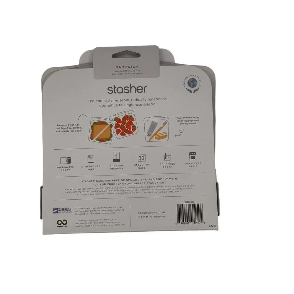 Stasher Reusable Silicone Food Sandwich Storage Bag - Clear