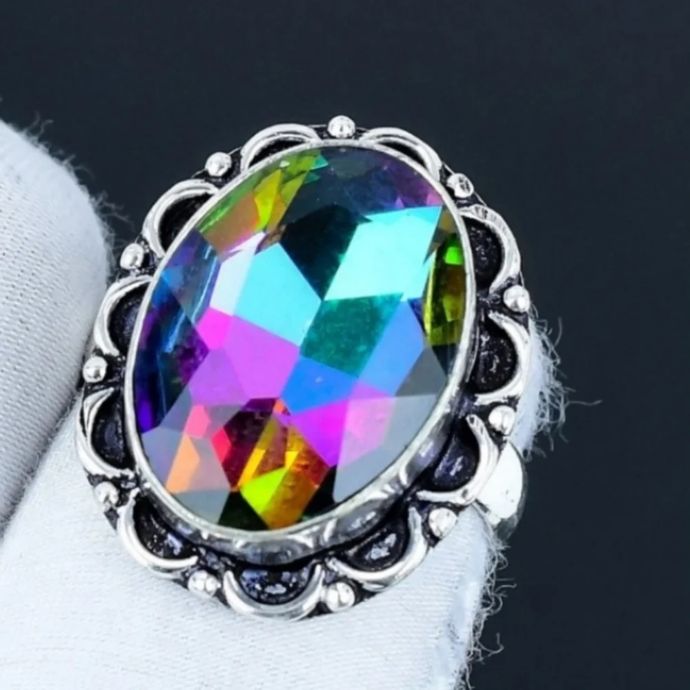 Mystic Topaz Gemstone 925 Sterling Silver Handmade Ring