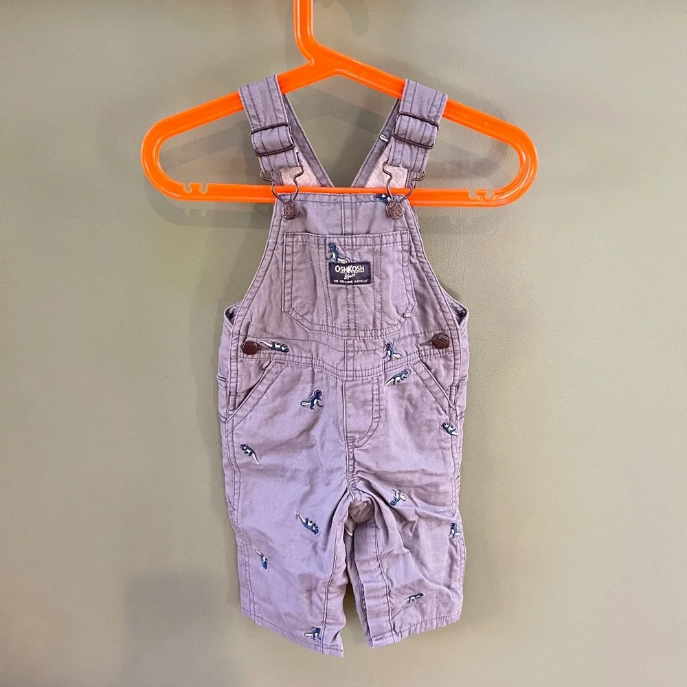 Oshkosh B'gosh Baby Boy Dino Print Overalls Size‎ 9M Lavender Gray
