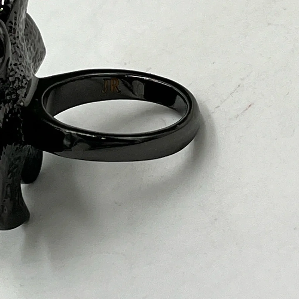 Rare Joan‎ Rivers Gunmetal Finish Belle Fleur Black & Clear Crystal Ring 6 New