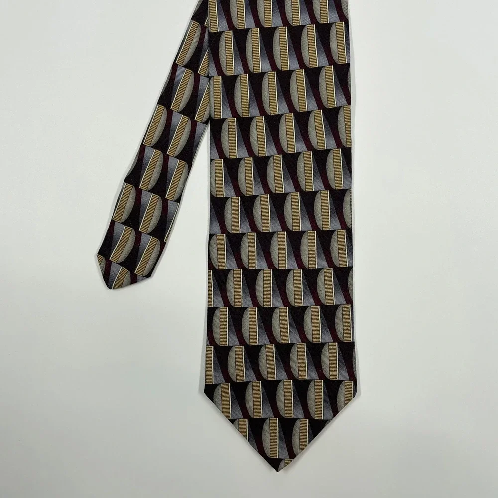 Louis Roth Grey Gold Geometric Silk Necktie Mens OSFA