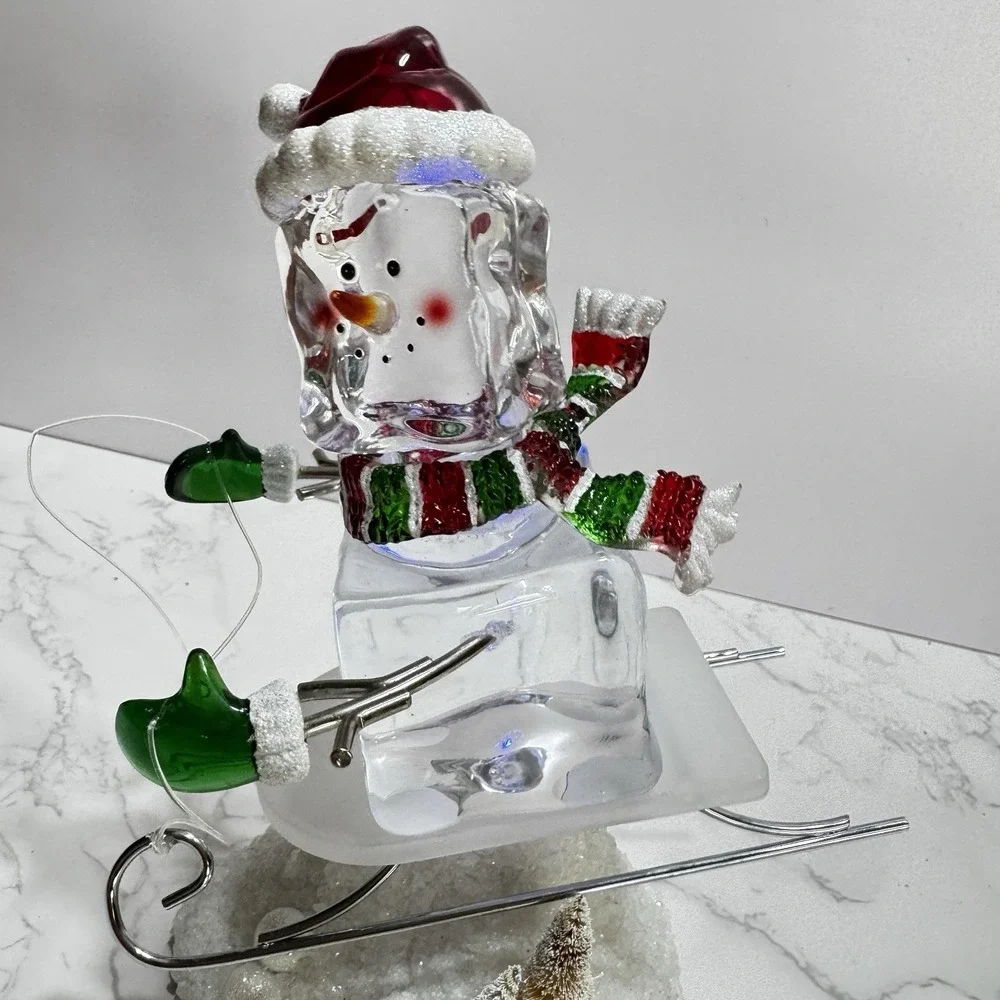 LED Snowman On A Sled figurine Changing Colours Christmas Decor 8