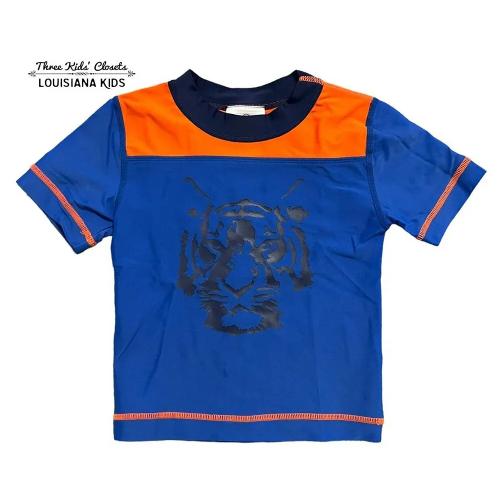 Hanna Andersson Sz 80 (18-24m) Orange Blue Tiger Rashguard Swim Shirt