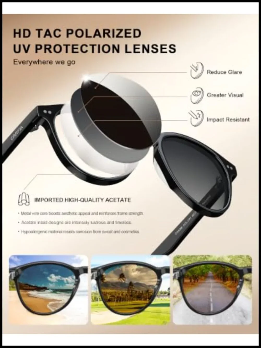 Round Polarized Sunglasses - UV400 Acetate Retro Driving Shades