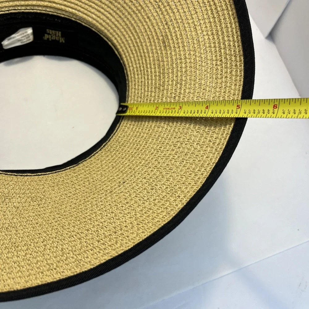 Magid Straw Visor Hat Black Trim Wide Brim Roll-Up Sun Hat w/ Bow‎ 100% Paper