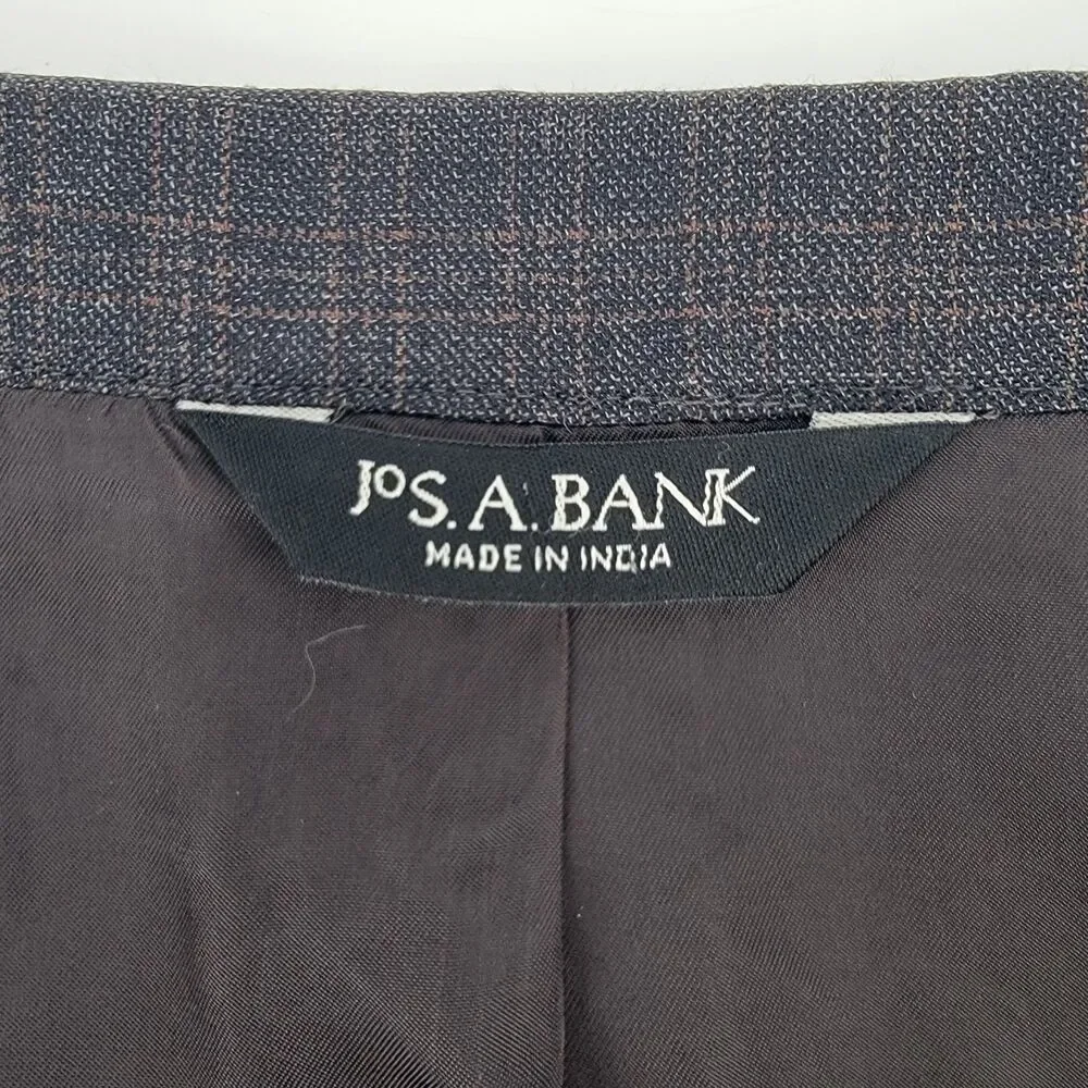 Jos A Bank Mens 54R Silk Wool Gray Brown Windowpane Sport Coat Blazer Big & Tall