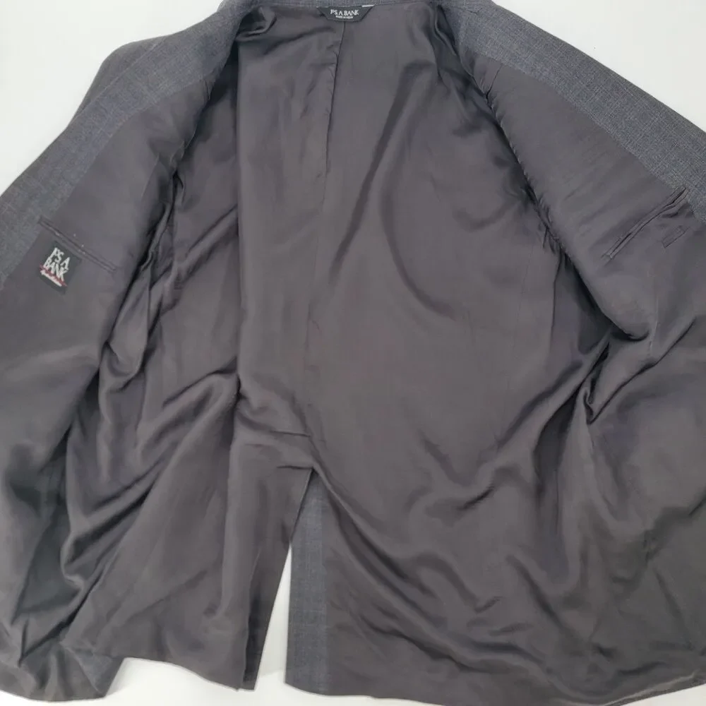 Jos A Bank Mens 54R Silk Wool Gray Brown Windowpane Sport Coat Blazer Big & Tall