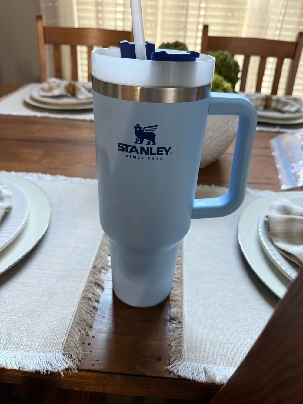 Stanley Light Blue 40 oz Travel Mug with Handle and Straw Cap