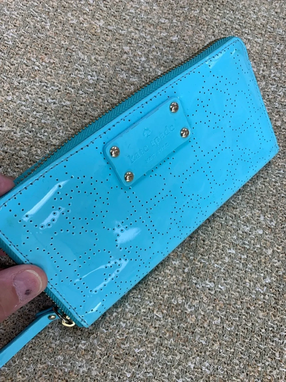 kate spade Turquoise Patent Zip-Around Wallet with Perforated Detail