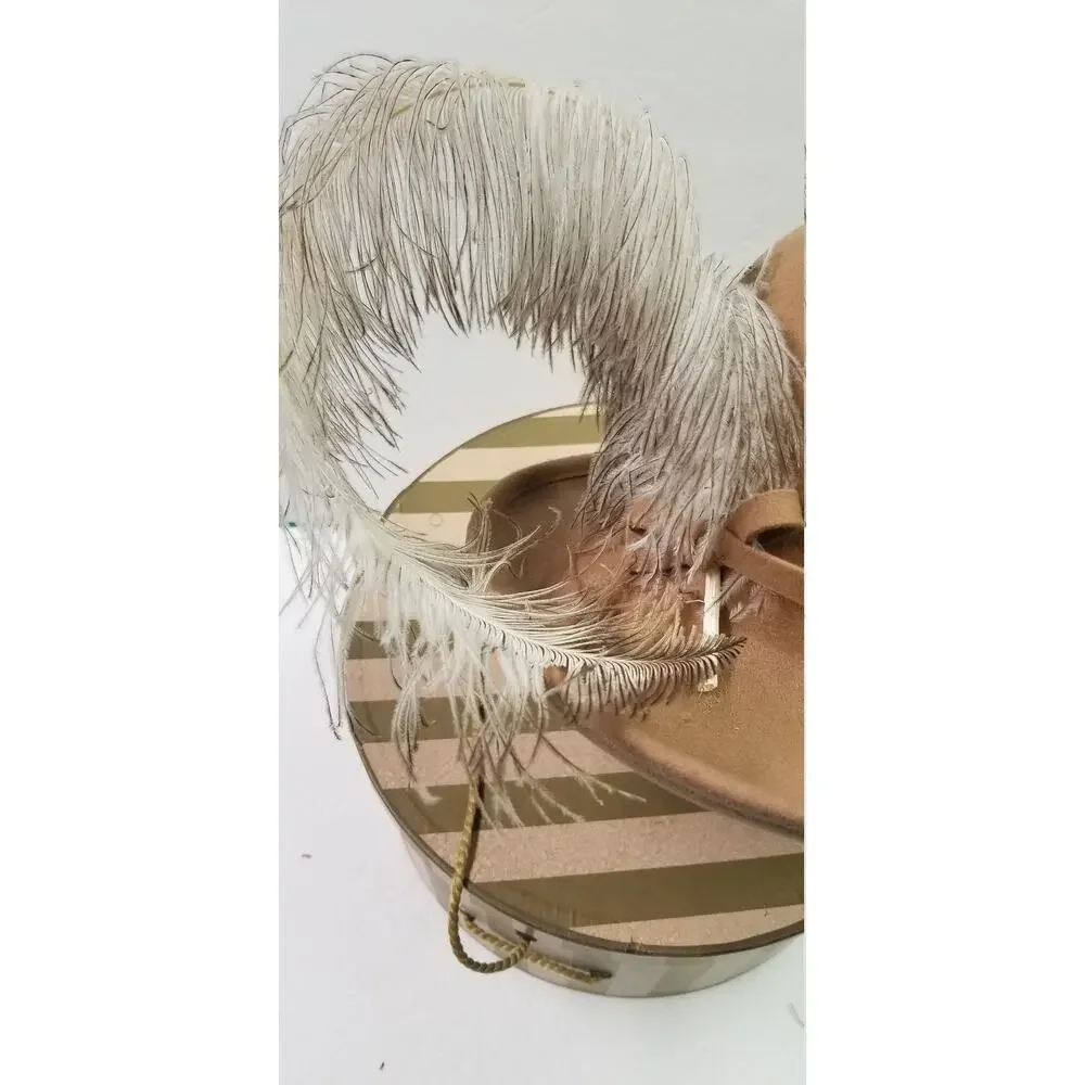 Vintage Ladies Hat Wool Felt Ostrich Feather Doeskin George Bollman Co & Box