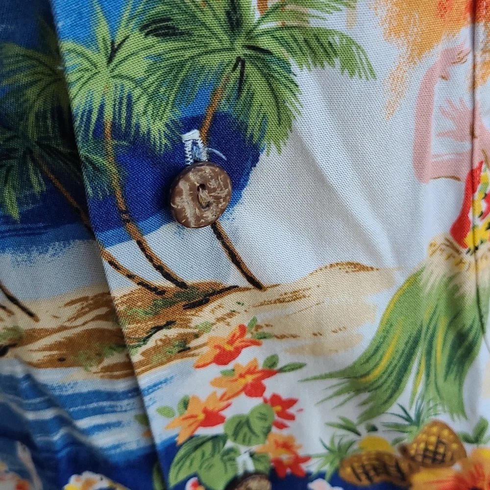 POLO RALPH LAUREN Vintage Camp Blue‎ Aloha Beach XL Short Sleeve Hawaiian Shirt