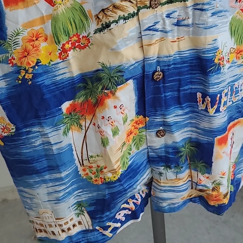 POLO RALPH LAUREN Vintage Camp Blue‎ Aloha Beach XL Short Sleeve Hawaiian Shirt