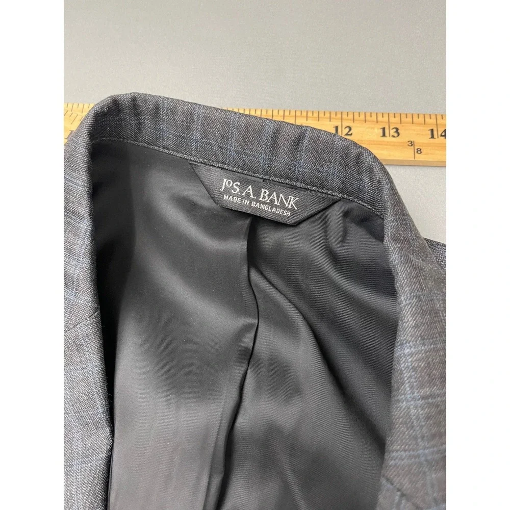 Jos. A. Bank Travelers Collection Mens Windowpane Plaid 100% Wool Suit 44L 37x31