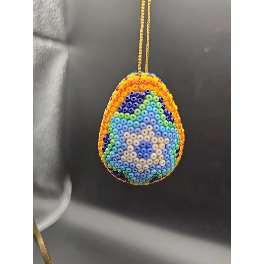 Huichol Beaded‎ Eggs Ornament Handmade Mexican Folk Art Easter  or Christmas