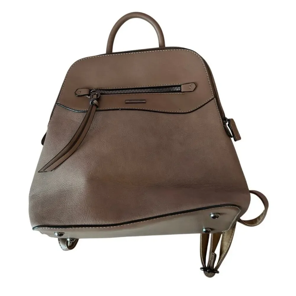 David Jones Paris Leather Mini Backpack Purse Taupe Top Handle Adjustable Straps
