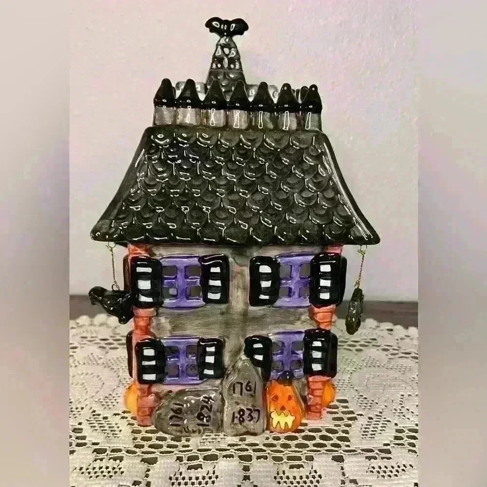 Vintage‎ JC PENNEY Haunted House Ceramic Ghosts Owl Bats Pumpkins Luminary Light