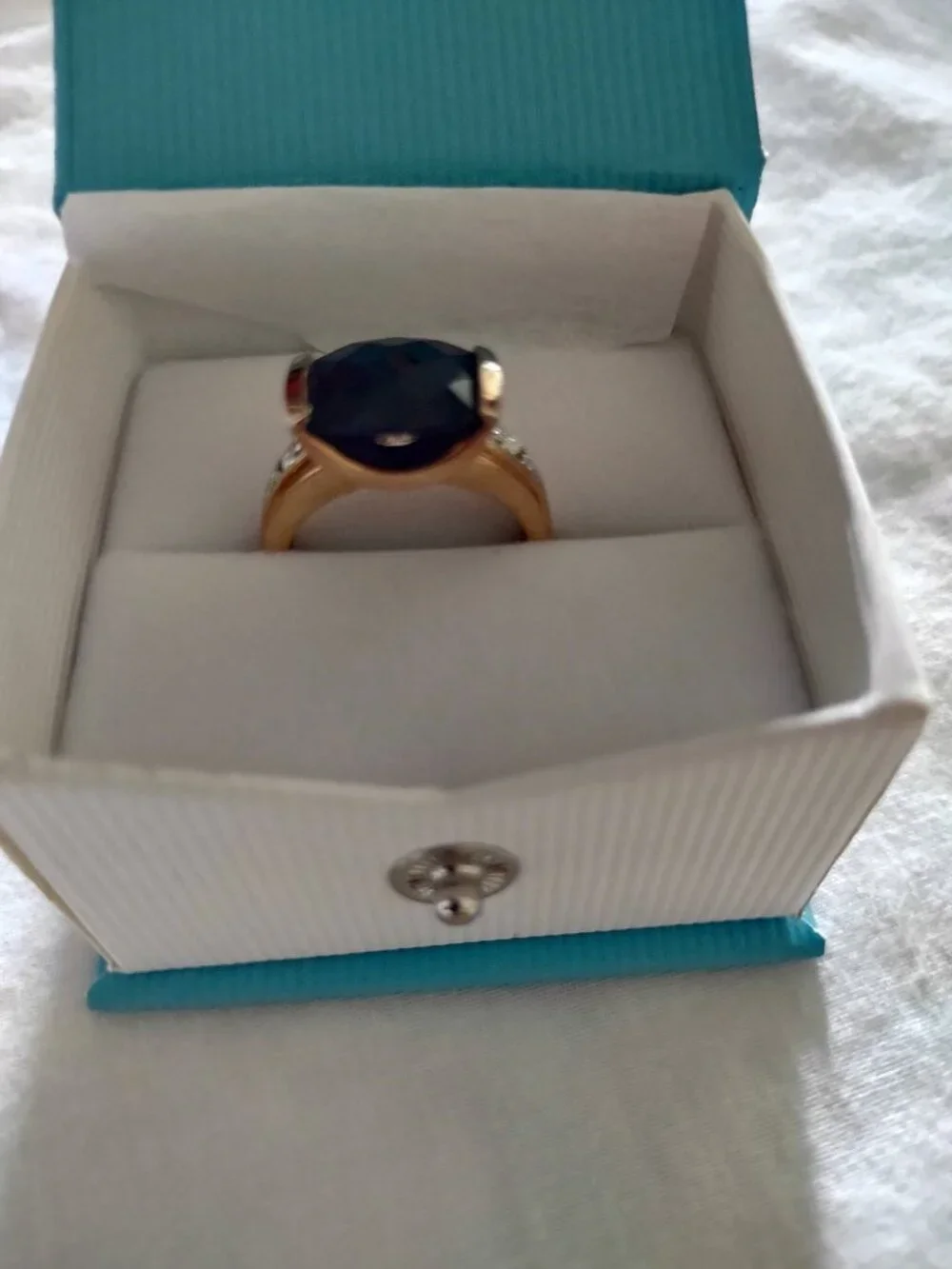 Rosegold Plated Sterling Silver 925 w/Deep Blue Sapphire-Cushion Cut Ring Sz 7.5